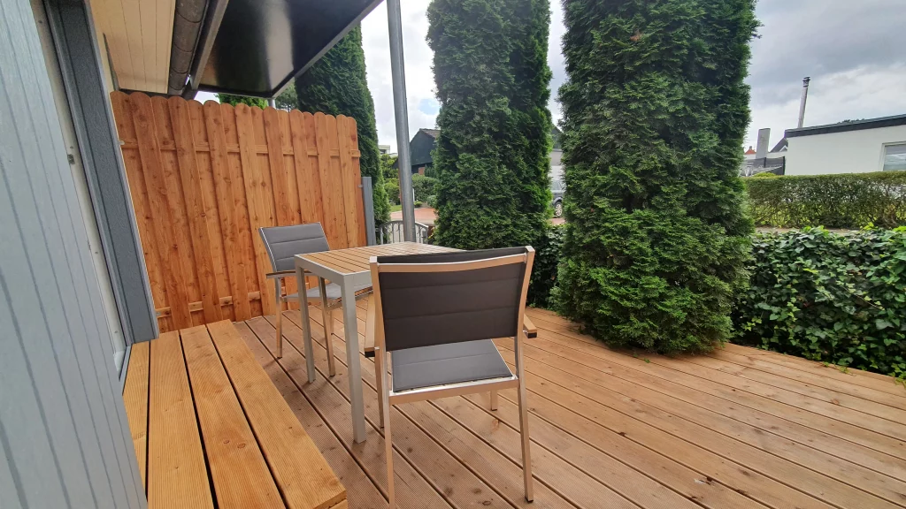 Strandhuus Grömitz Ferienwohnung Kleine Kajüte 1 Terrasse fotografiert von mobbys pics
